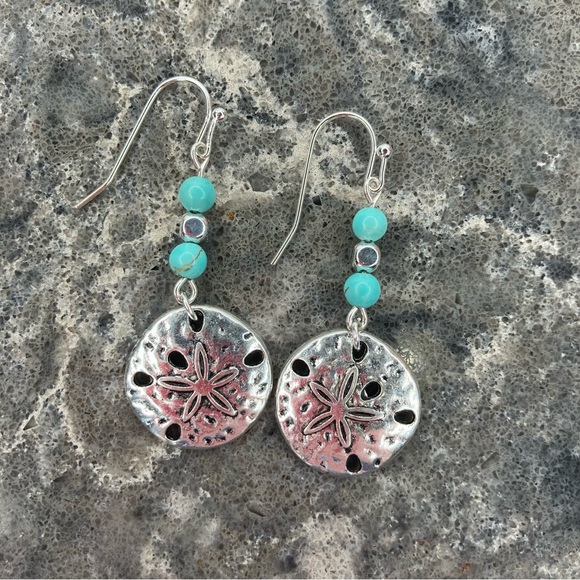๐ฐ ๐ ๐ ๐ ๐ ๐ฐ Sand Dollar and Turquoise Dangle Earrings - Picture 3 of 15